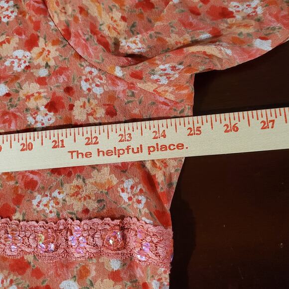 Vtg Y2K Self Esteem Womens Lace Trim Sequin Asymmetrical Babydoll Top 2X Fairy - Picture 9 of 10